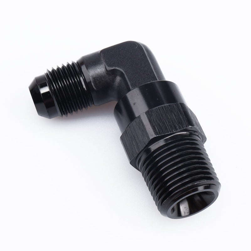 AC PERFORMANCE -6 AN Male Flare to 3/8" NPT 90 Degree Swivel Adapter Fitting, Black Aluminum - Image 3